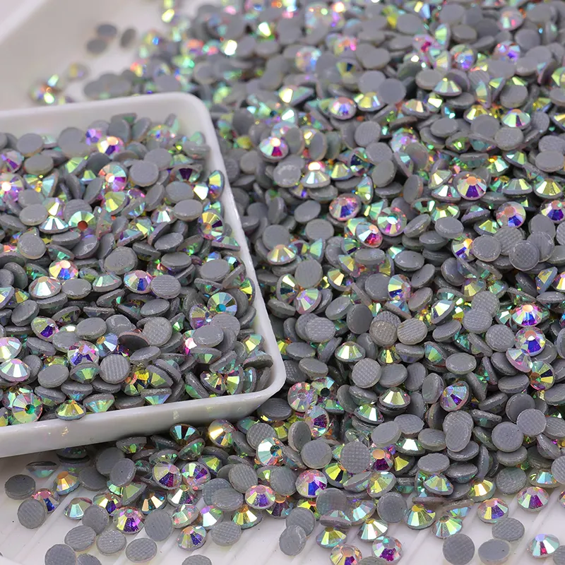 1440pcs Crystal AB SS10 Hotfix Flatback Rhinestones , Loose Round Shape Crystal Hotfix Rhinestones Bulk Hot-Fix For Garment