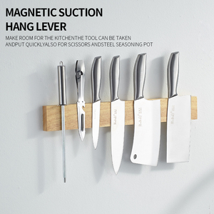 Support de rangement pour couteaux de cuisine, porte-couteaux mural en bois massif, support magnétique pour couteaux - Product Image 4