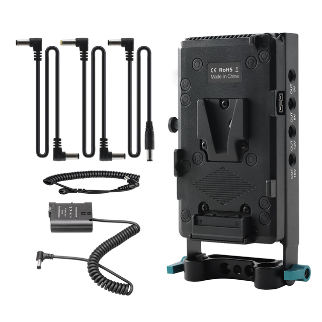 V-Mount Lock Battery Plate Power Supply Splitter Adapter With 15mm Rod Clamp Dummy Battery for Nikon Z6 Z7II D850 D7000