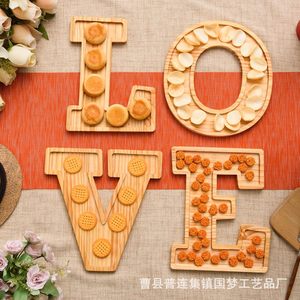 Bandeja de madera para cartas de amor, para servir aperitivos en bodas, plato decorativo para frutas, diseño de madera natural sin acabar - Product Image 1