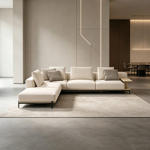 Ensemble de canapés modulaires en tissu rembourré en éponge haute densité, personnalisable, avec table <span class=keywords><strong>d</strong></span>'appoint intégrée, pour hôtel - Product Image 3