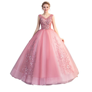Tulle Dress Long Skirt Red Bean Paste Color 3D Floral Embroidery Stage Performance Women's Evening Gown - Product Image 5