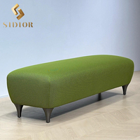 Pouf rond en velours de forme incurvée pour hôtel, villa, appartement, repose-pieds, banc, ottoman avec acier inoxydable