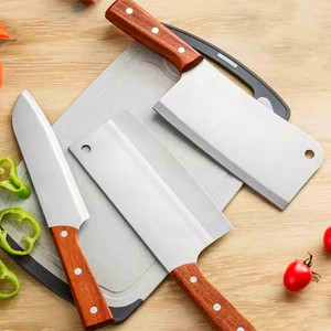 Cuchillo de cocina, cuchillo para rebanar, cuchillo de chef de acero inoxidable, juego de cuchillos para frutas con mango de madera, cuchillo para cortar carne afilado. - Product Image 1