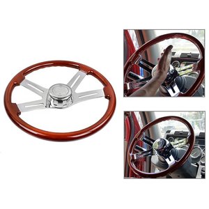 Volant Nanmu 17,9 pouces 455 mm 3 branches en alliage d'aluminium et bois brun rougeâtre, style classique, universel pour voiture rétro STW030 - Product Image 4