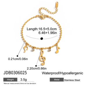Conjunto de joyería chapado en oro de 18 quilates de acero inoxidable, conjunto de collar y pulsera con notas musicales para mujer - Product Image 6