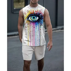 Débardeur de sport sans manches en Spandex/Polyester imprimé pour homme, mode européenne et américaine, vente en gros