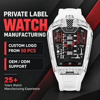 Montre de sport transparente pour homme 45 mm Verre minéral renforcé Bracelet en silicone Mouvement à quartz Cadran à aiguilles Écologique