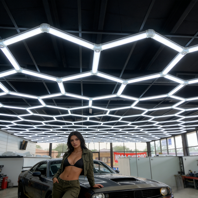 Hexagon Honeycomb Lamp for Car Wash & Workshop,LED Work Lights for Garage Ceiling Parking Garage Luminaires,hexagon Led Light