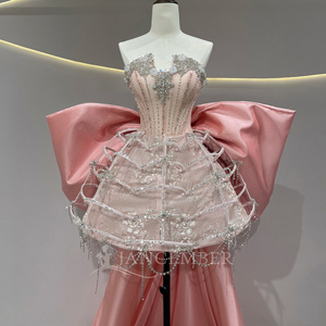 JFH74 Sexy Pink Crystal <b>Mini</b> Evening Ball Gown Party Dress With Oversized Bow - Product Image 3