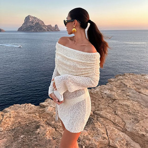 Meilleure vente dans la catégorie Robe à manches longues à épaules dénudées <span class=keywords><strong>Jupe</strong></span> tube décontractée à la mode de couleur pure Vêtements pour femmes - Product Image 2