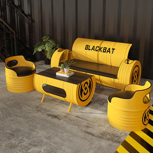 Conjunto de Tres Piezas de Estilo Industrial, Mesa de Recepción de Negocios con Diseño de Barril de Aceite de Metal, Sofá de Arte en Hierro, Barra Creativa para Sala de Estar - Product Image 3