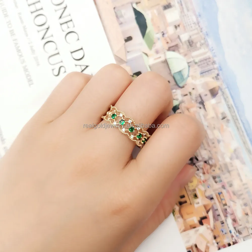 Au585 Finger Elegance Green Gemstone Round Shape Ring 14k Real Gold Ring Women Jewelry With CZ