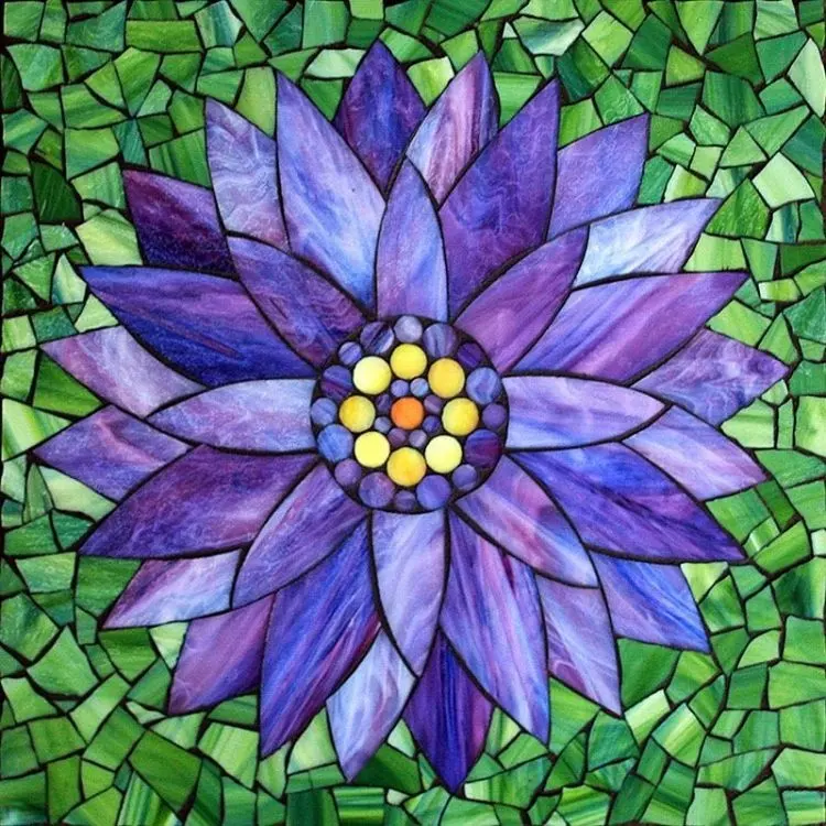Bán buôn tay làm nghệ thuật cao cấp Gạch Mosaic nhà sử dụng đẹp màu tím hoa vuông gốc Gạch Mosaic tùy chỉnh tác phẩm nghệ thuật