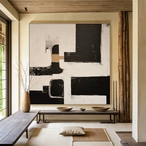 Tranh vải trừu tượng màu đen lớn, tranh thủ công nguyên bản, tranh tường phong cách wabi-sabi màu nâu, trang trí tường nhà trung tính - Product Image 1