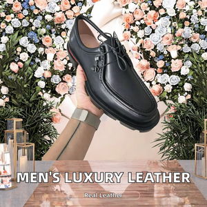 Zapatos de Vestir Estilo Británico para Hombre, de Cuero Vacuno, Hechos a Mano, con Cordones, con Aumento de Altura, Diseño Sólido, para Primavera - Product Image 2