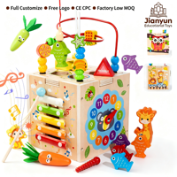 Cube d'activités sensorielles en bois Montessori avec logo personnalisé, 9-en-1, jouet éducatif pour la petite enfance, xylophone, labyrinthe de perles, pour garderie, école, EN71