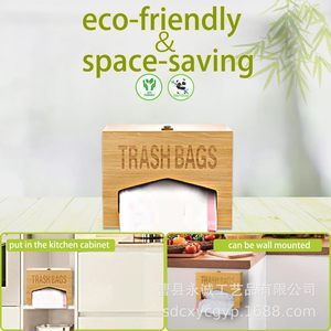 Wooden Trash Bag Holder Pull Out <b>Storage</b> <b>Box</b> For <b>Kitchen</b> Home Use Portable Organizer With Top Opening - Product Image 2