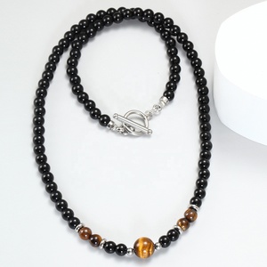 Prezzo di fabbrica collana da <span class=keywords><strong>uomo</strong></span> con <span class=keywords><strong>perline</strong></span> in pietra occhio di tigre ultimo Design collana con fibbia OT in acciaio inossidabile con <span class=keywords><strong>perline</strong></span> da 6mm - Product Image 3