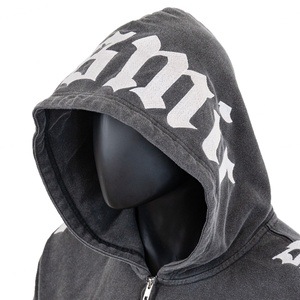 Sweat à capuche vintage surdimensionné en coton lourd délavé à l'acide avec fermeture éclair personnalisée TOPSHOW pour hommes - Product Image 3