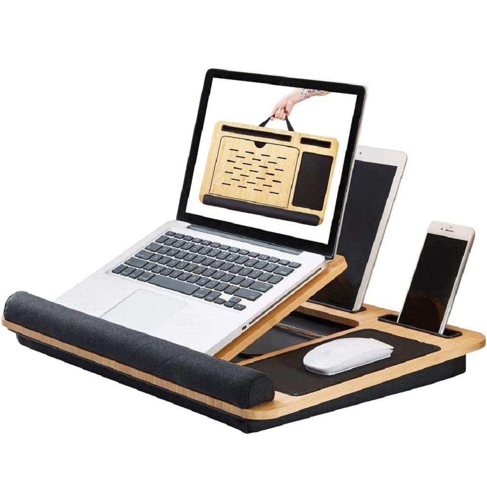 Bamboo Lap Desk For Laptop - Portable, Anti-Slip Cushion, Fits Up To 15.6 Inch - View #9