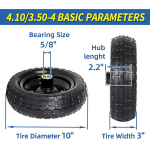 10 "inch 4.10/3.50-4 PU bọt phẳng miễn phí rắn lốp và bánh xe cho tay xe tải vườn Wagon Xe đẩy Dolly, với 5/8" Trục lỗ khoan - Product Image 4