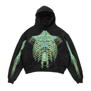 Sweat-shirt à capuche gothique rétro Y2K avec broderie 3D pour homme, sweat-shirt anti-rides imprimé en relief, pull à fermeture éclair en polaire - Product Image 6