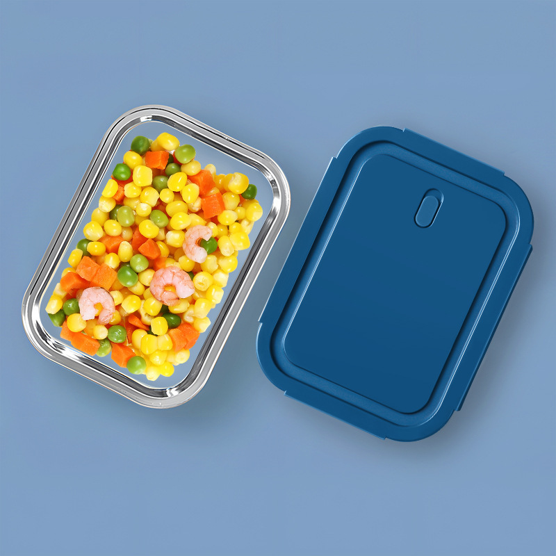 Deep Blue Hot Sales Glass Food Storage Containers with PP Lids Customized Logo Bento Lunch Box Fresh-keeping Bowl view 2