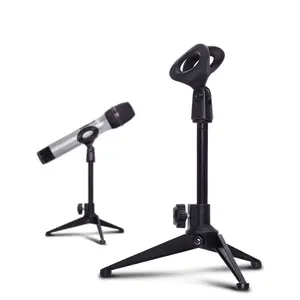 Desk Mic Stand Universal Adjustable Desktop Microphone Stand Portable Foldable Tripod Mic Table Stand with Small Plastic