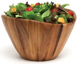 International Acacia Wave Serving Bowl for Fruits or Salads, Large, 12" Diameter x 7" Height, Salad Bowl set