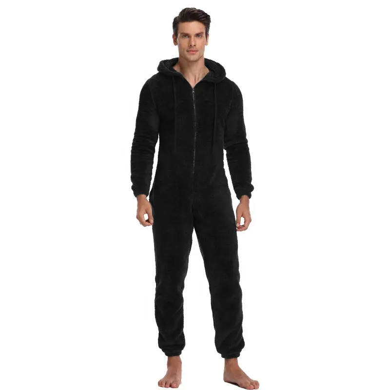 Mono de forro polar para hombre, ropa de dormir cálida, pijama de una pieza, monos con capucha, para adultos