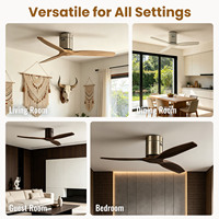 Ventilateur de plafond décoratif moderne de 52 pouces en bois avec télécommande, 3 pales en bois de haute qualité, moteur DC