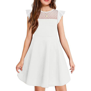 Vestidos de verano para niñas recién llegados, de color sólido con malla, lindos vestidos cortos para fiestas y uso diario. - Product Image 1