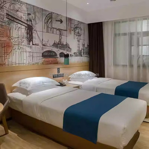 Cost-effective Apartment Hotel Bedroom Furniture <b>Sets</b> Custom Single Double Bed Frame with Headboard Nightstand & <b>Side</b> <b>Table</b> - Product Image 1