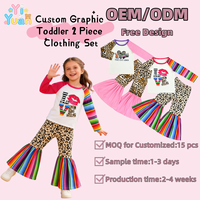 Ensemble de vêtements pour filles de 2 ans avec impression graphique personnalisée, ensemble de vêtements pour filles de 2 ans avec t-shirt à manches longues raglan et pantalon évasé à pattes d'éléphant