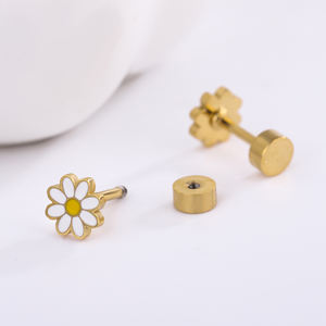 Crisantemo carino orecchini a fiori in smalto 18K oro placcato gioielli in acciaio inox per bambini e donne ragazze - Product Image 4