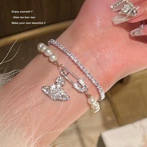Pulsera Empress Dowager Saturno con Perlas y Diamantes, Diseño Vintage, Chapado en Plata S925, Joyería de Lujo Ligero, Nueva Llegada - Product Image 5