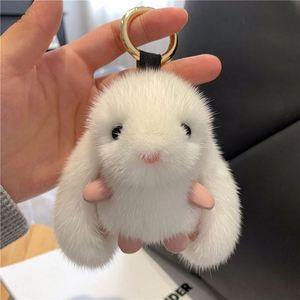 Rabbit Plush Keychain Cute Fluffy Real Fur Pompom Bunny Trinket Key Chain Charm Bag <b>Car</b> Key Pendant Gift - Product Image 5