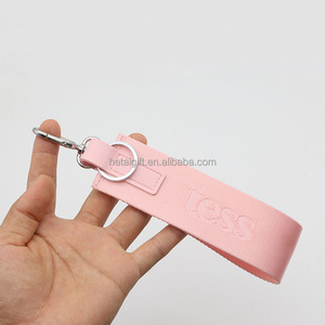 Custom Logo Mini Light Pink Real Nylon Woven Jacquard Wrist Lanyard
