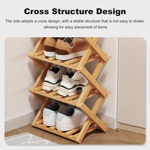 YYW Meuble à chaussures moderne en bambou à 3 niveaux, pliable et autoportant, avec rangement vertical pour entrée, placard et salon - Product Image 5