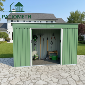 Abri de jardin en métal Patiometh 9' x 4' avec toit incliné pour cour, vélo, patio, <span class=keywords><strong>garage</strong></span>, pelouse, vert - Product Image 1
