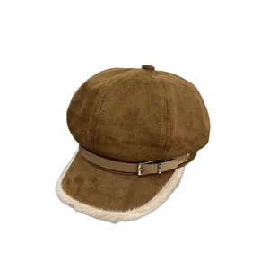 Casquette octogonale rétro japonaise en daim avec boucle de ceinture et garniture en peluche, chapeau d'hiver unisexe pour adulte, couleur unie, élégant pour les trajets quotidiens - Product Image 5