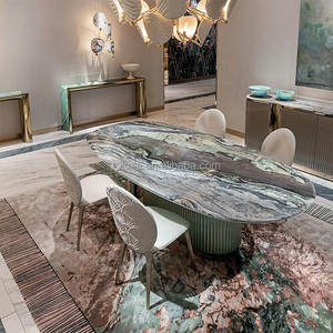 Mesa de Comedor Ovalada de Piedra Verde de Alta Gama, Estilo Italiano, para 6, <span class=keywords><strong>8</strong></span> o <span class=keywords><strong>10</strong></span> Personas, Mesa de Comedor Grande de Lujo para Villa o Restaurante, Mesa de Mármol - Product Image 6