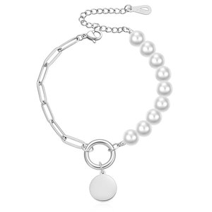 Pulsera de perlas de imitación, cadena de oro, colgante redondo, regalo de joyería de moda para mujer - Product Image 4