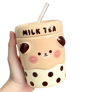 Dragon Pavilion Ceramic Milk Tea <b>Cup</b> <b>With</b> <b>Straw</b> 301-400ml <b>Reusable</b> Gift For Women Office Home Use - Product Image 1