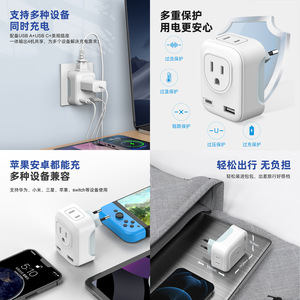 OULiYO Travel <b>Adapter</b> Type-<b>C</b> <b>USB</b>-A 2 AC Outlets Compact Universal Plug Converter - Product Image 3