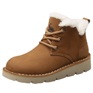 Botas de nieve de media caña para mujer, de piel de vacuno, con forro de felpa corta artificial, suela de espuma engrosada, para invierno. - Product Image 3