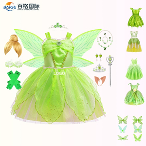 BAIGE Dropshipping TV y película de una pieza verde elfo <span class=keywords><strong>princesa</strong></span> Tiana Fairy <span class=keywords><strong>Tinkerbell</strong></span> vestido de disfraz de actuación para niñas - Product Image 1