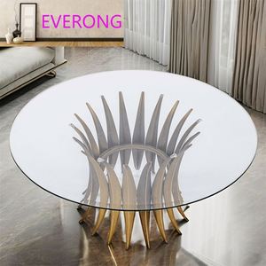 Juego de Mesa de Comedor Nórdico Clásico de Acero Inoxidable con Cubierta de Vidrio Moderna Multifuncional para Comedor, Salón, Hogar, Villa, Bar - Product Image 2