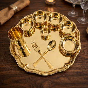 Juego de Vajilla de Metal Dorado Vintage, Pintado a Mano con Diseño de Frutas, Apto para Lavavajillas, Juego Completo, Plato para Servir, Tazones, Cuchara - Product Image 3